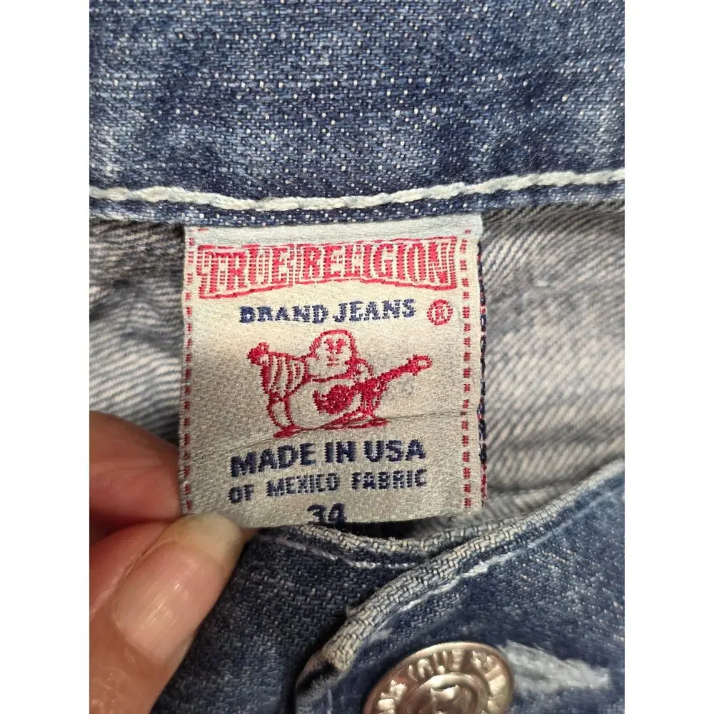 Y2K True Religion Jeans In Size 34S Short Ricky Straight Distressed (36x28) USA